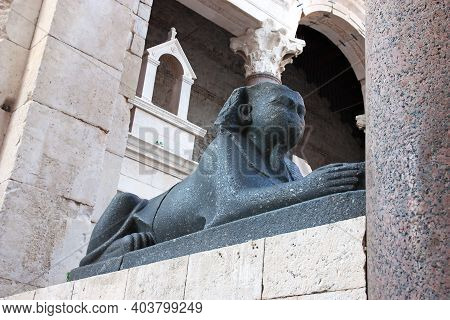 Egyptian Sphinx At The Peristyle, Square In Front Of The Cathedral Of Saint Domnius, Placed In The P