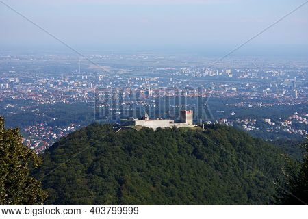 Old Town Medvedgrad With The Croatian Capital Of Zagreb In The Background, Croatia