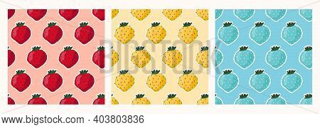 Set Seamless Different Strawberry Pattern. Pattern For Wrapping Paper And Design, Print On Textiles.