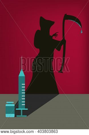 The Danger Of Untested Or Rushed Vaccine To Fight Infectious Diseases Or Viruses Concept. A Vial And