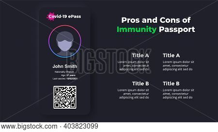 Covid-19 Vaccine Immunity Mobile App Passport. Pros And Cons. Dark Vector Infographic. Coronavirus P