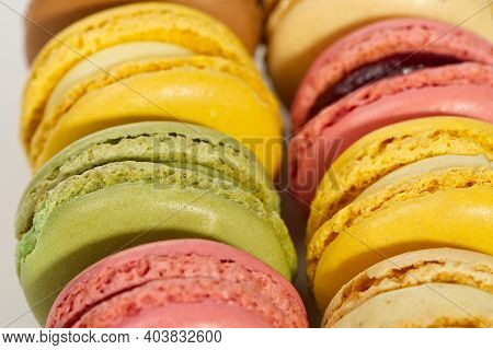 Macaron. Traditional French Colorful Macarons Close Up Asbackground, Macro