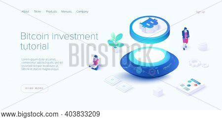 Cryptocoin Mining Farm Layout. Cryptocurrency And Blockchain Network Business Isometric Vector Illus