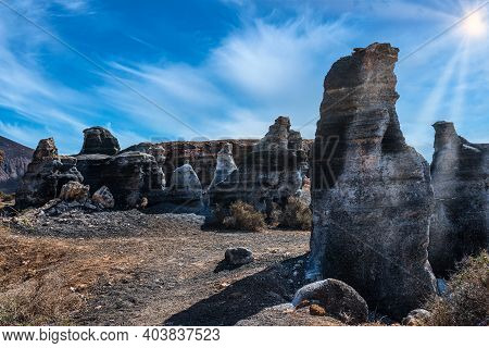 Rofera De Teseguite Known As Stratified City, Eroded Volcanic Rock Formation On Lanzarote, Canary Is