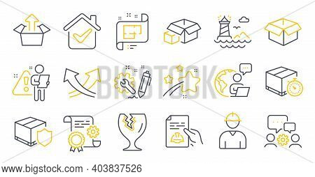 Set Of Industrial Icons, Such As Engineering Team, Opened Box, Engineer Symbols. Technical Documenta