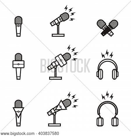 Silhouette Of Broadcasting Microphone Set For News Anchor, News Live, Television Or Infotainment New