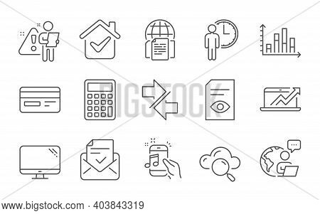 Synchronize, Computer And Waiting Line Icons Set. Sales Diagram, Approved Mail And Diagram Graph Sig