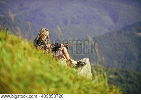 Observing Forest. Army Sniper. Weapon Shop Concept. Fight For Justice. Military Fashion. Head Hunter