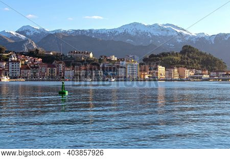 Ribadesella, Spain - January 13, 2021: 
View Of The Town From The Paseo De La Grua, Ribadesella, Ast