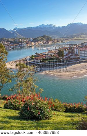 Ribadesella, Spain - January 13, 2021: 
View Of The Town From The Ermita De La Guia Viewpoint, Ribad