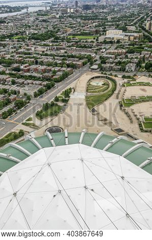 Montreal, Quebec, Canada, July 2005 - Aerial View From Biodome Tower, View Of Olympic Stadium And Mo