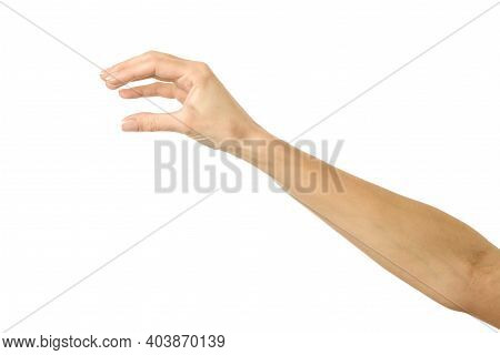 Hand Picking, Holding, Grabbing Or Reaching. Woman Hand Gesturing Isolated On White
