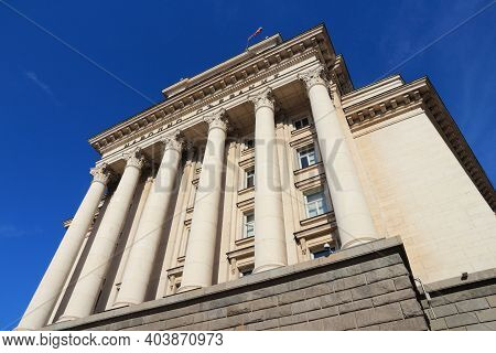 Parliament Of Bulgaria - Building In Sofia, The Capital City. The Text On The Facade Reads Narodno S