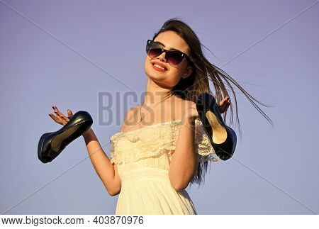 Summer Holidays. Model Tender Summer Dress. Freedom. Girl In Sunglasses Copy Space. Towards Summer. 
