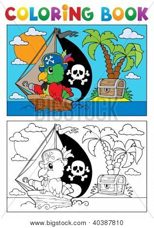 Kolorowanie książki pirat papuga tematu 3 - ilustracji wektorowych.