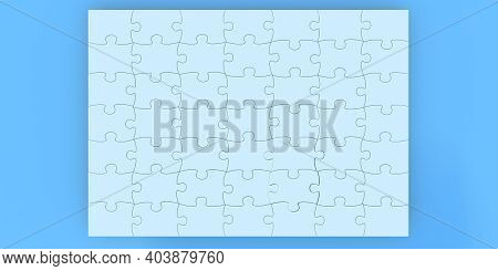 Jigsaw Puzzle Blank Tiles Background, Grid Template 7x7, 49 Empty Pieces, Mockup For Picture Overlay