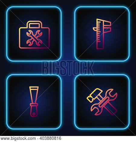 Set Line Hammer And Wrench, Putty Knife, Toolbox And Calliper Or Caliper Scale. Gradient Color Icons
