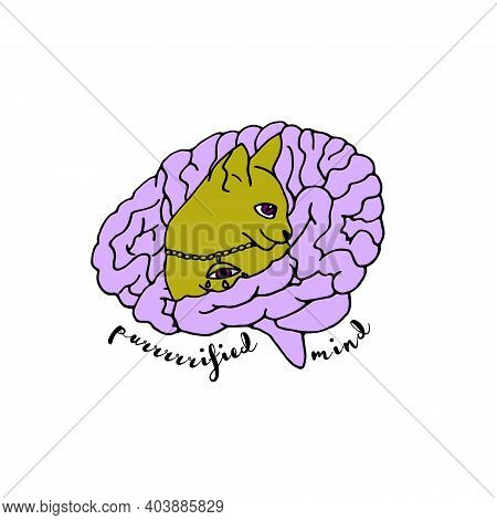 Cat Silhouette Inside Brain With Text Purified Mind. Witchy Magic Illustration