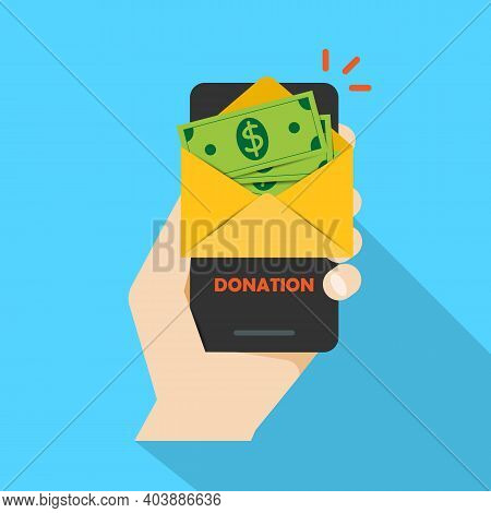 Money Messages On A Smartphone, Money Sending Dollars, A Hand With A Smartphone, Notifications Of Th