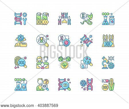 Genetic Engineering Rgb Color Icons Set. Chromosome Division. Animal Mutation. Medical, Industrial B