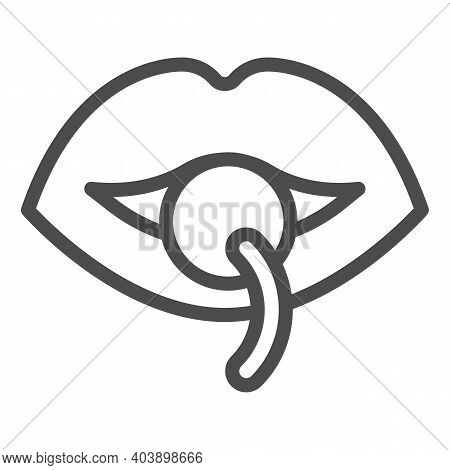 Cherry In Mouth Line Icon, Sexuality Concept, Lips With Cherry Sign On White Background, Cherry Betw