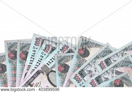1000 Nepalese Rupees Bills Lies On Bottom Side Of Screen Isolated On White Background With Copy Spac