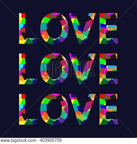 Word Love In Different Colors On A Blue Background.