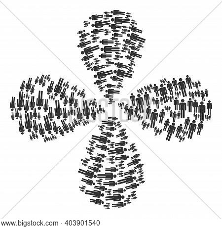 Men Figures Swirl Flower With Four Petals. Element Flower Created From Oriented Men Figures Items. V