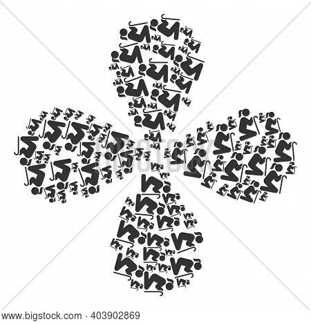 Old Woman Curl Twist. Object Flower With 4 Petals Organized From Oriented Old Woman Symbols. Vector 