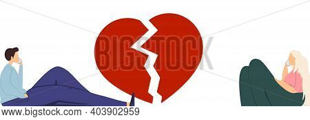 Husband And Wife Talking On The Phone And Broken Heart, Broken Relationship.