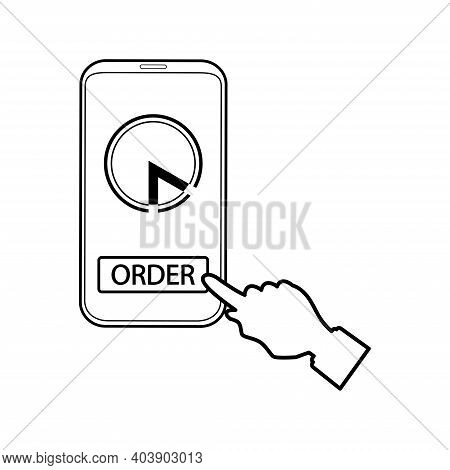 A Finger Presses A Button On The Phone To Order Online. Icon For Business.