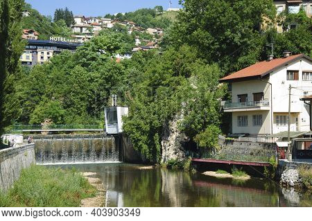Sarajevo, Bosnia And Herzegovina - 12 July 2017 : The Barrage On The Miljacka River