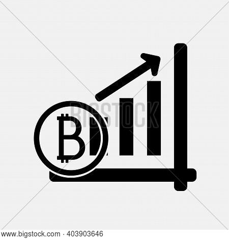 Bitcoin, Growth Chart In The E-currency Market. Black Icon On A Light Background.