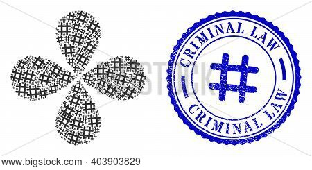 Jail Grid Centrifugal Flower Shape, And Blue Round Criminal Law Rubber Print With Icon Inside. Eleme