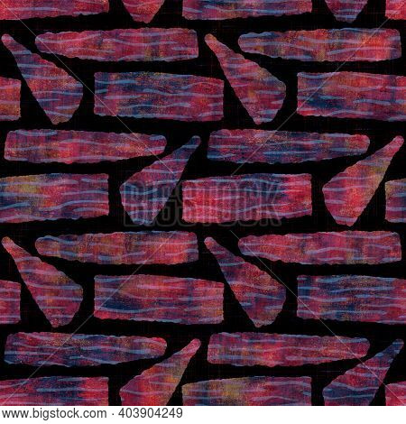 Seamless Dark Geometric Block Print Background. Boho Ethnic Soft Furnishing Fabric Style. Tie Dye Pa