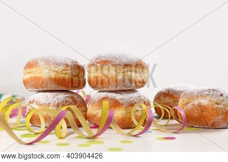 Traditional German Donut Like Dessert Called Berliner Pfannkuchen Filled With Jam Made From Sweet Ye