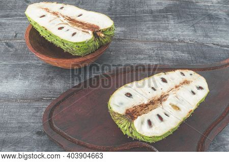 Delicious Tropical Fruit Soursop Cut In Half