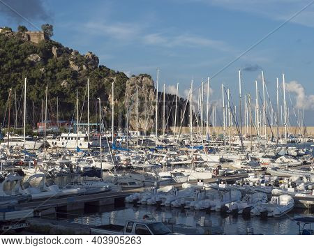 Santa Maria Navarrese, Sardinia, Italy, September 12, 2020: View Of Marina Port Of Santa Maria Navar