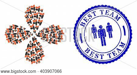 Users Swirl Abstract Flower, And Blue Round Best Team Scratched Stamp Seal With Icon Inside. Element