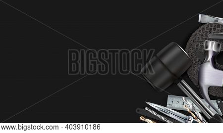 Decorative Corner Dark Composition On The Theme Of Locksmith Skill And Craft Hand Metal Processing. 