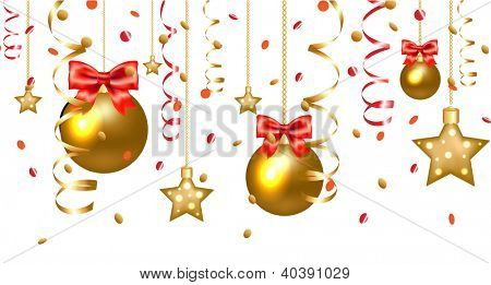 Estrelas de Natal e bolas de Natal fronteira isolado no fundo branco, com malha de gradiente, vetor Illus