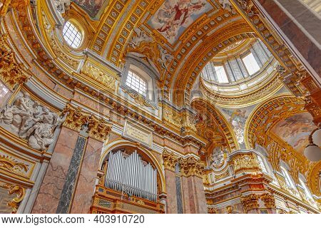 Rome, Italy - May 05, 2019: Interior Of Church Of Saints Ambrose And Charles Borromeo, Italian: Sant