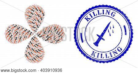 Blood Sword Exploding Fireworks, And Blue Round Killing Rough Watermark With Icon Inside. Object Flo