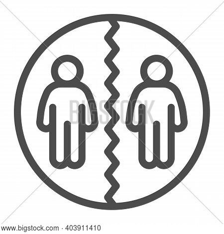 Two People Dividing In Circle Line Icon, Social Distancing Concept, Sickness Prevention Sign On Whit