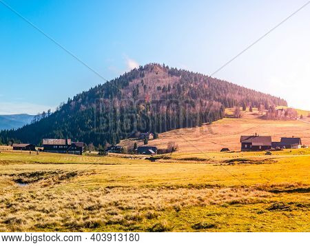 Jizerka Village With Bukovec Hill, Jizera Mountains, Czech Republic.