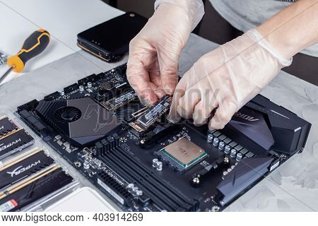 Moscow, Russia - 25 Dec 2020: Ddr4 Ram Modules In Their Original Packaging On A Black Table