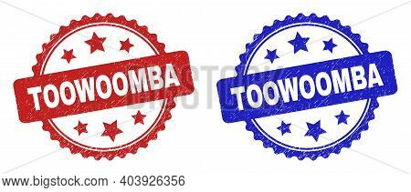Rosette Toowoomba Seal Stamps. Flat Vector Textured Seal Stamps With Toowoomba Phrase Inside Rosette
