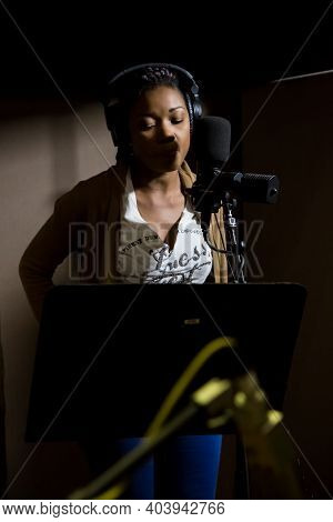 Arielle T, Gabon Singer Recording Vocal Part On Afro-pop Song In Studio