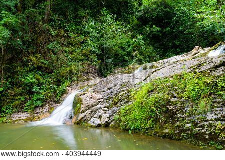 Russia. Sochi. Orekhovsky Waterfall On Bezumenk's River - Natural Sight In The Neighborhood Of The C