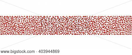 Hearts With Shadow. Seamless Horizontal Border. Repeating Vector Pattern. Isolated Colorless Backgro